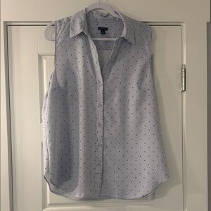 Ann Taylor Lavender Button Down Shirt with Black Dots sz XL